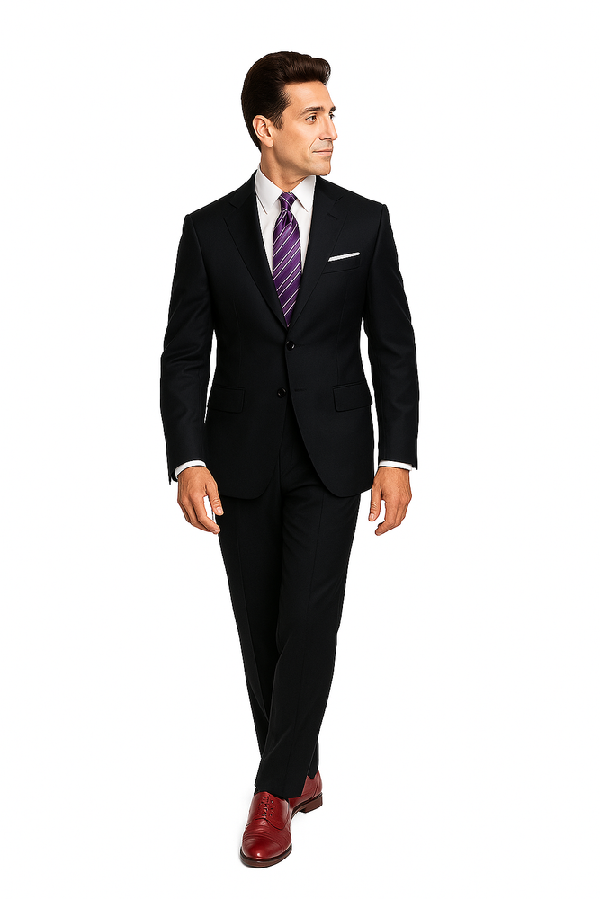 Slim Fitted Brand 2 Button Solid Color Wool Suit Flat Front Slacks