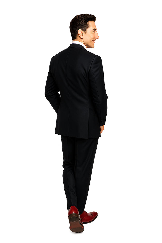 Slim Fitted Brand 2 Button Solid Color Wool Suit Flat Front Slacks