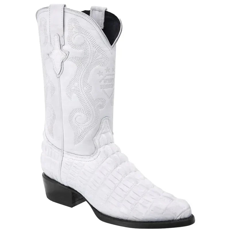 Mens White Diamond Boot White Crocodile Print Boots J-Toe
