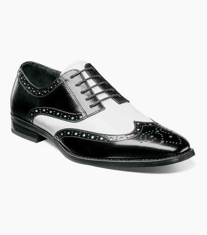 Mens 1920s Gangster Wingtip Dress Shoes in Black and White