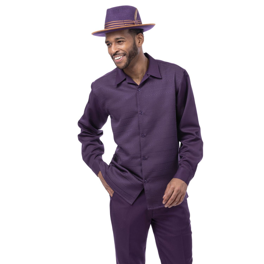 Grape Tone-on-Tone Long Sleeve 2-Piece Walking Suit by Montique
