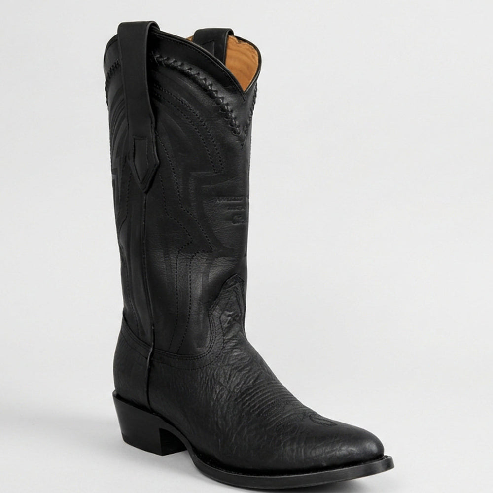 Wild West Men's Bull Shoulder Western Boots R Toe - Black