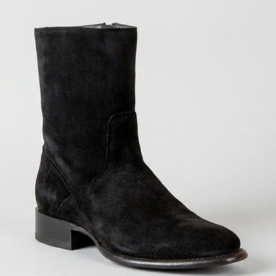 Men's Black Suede Low Boots With Zipper Roper Toe - Black