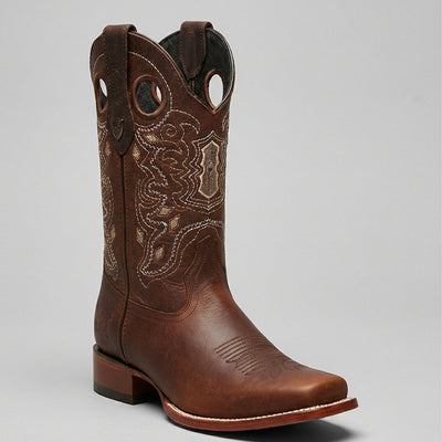 Wild West Men's Walnut Brown Cowboy Boots Rage Finish Square Toe - Brown