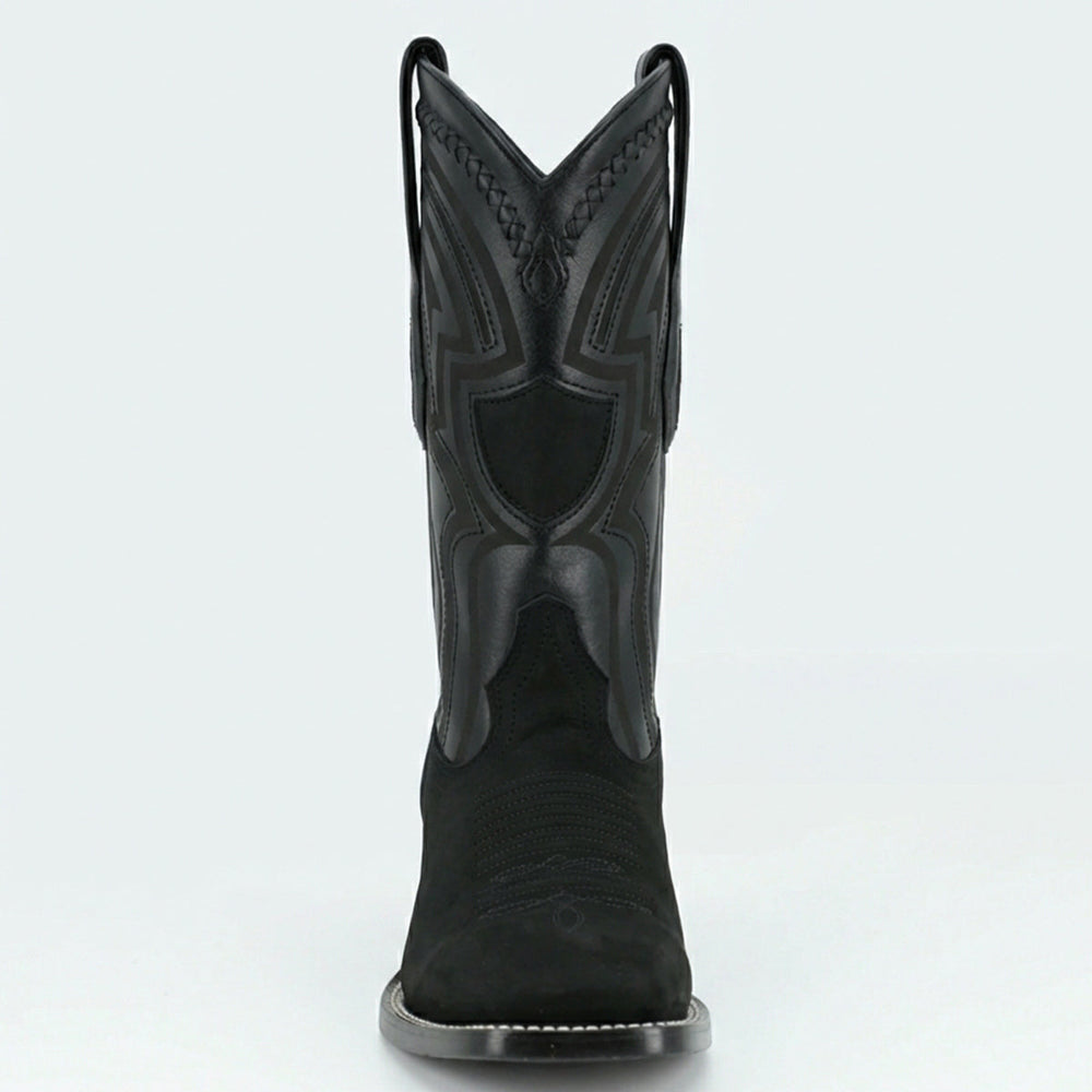 Wild West Men's Black Nubuck Wide Square Toe Western Cowboy Boot
