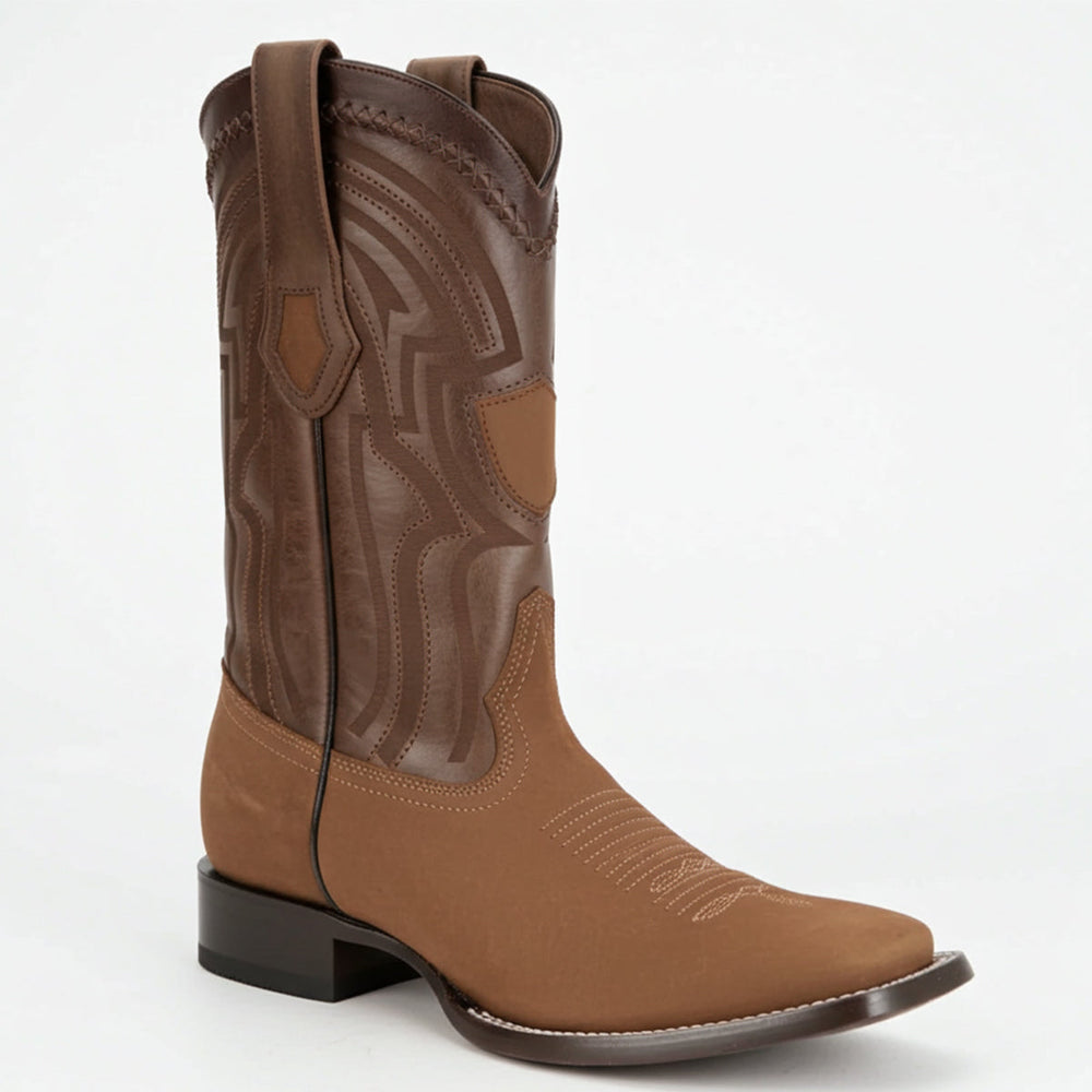 Wild West Nubuck Taupe Western Square Toe Boot