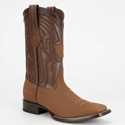 Wild West Nubuck Taupe Western Square Toe Boot