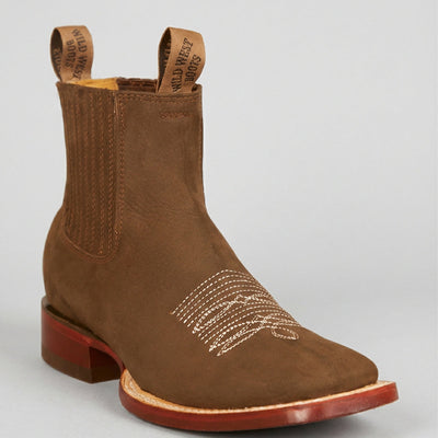 Wild West Men's Nubuck Shedron Brown Chelsea Western Boots Square Toe - Brown