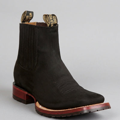 Wild West Men's Nubuck Black Chelsea Western Boots Square Toe - Black