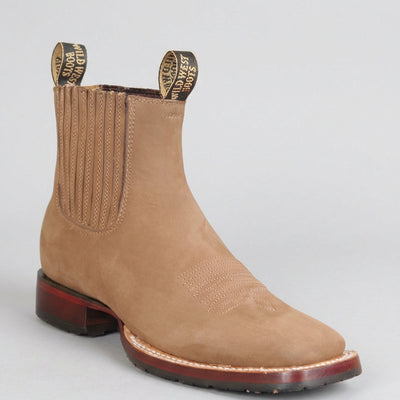 Men's Nubuck Taupe Chelsea Western Boots Square Toe - Taupe