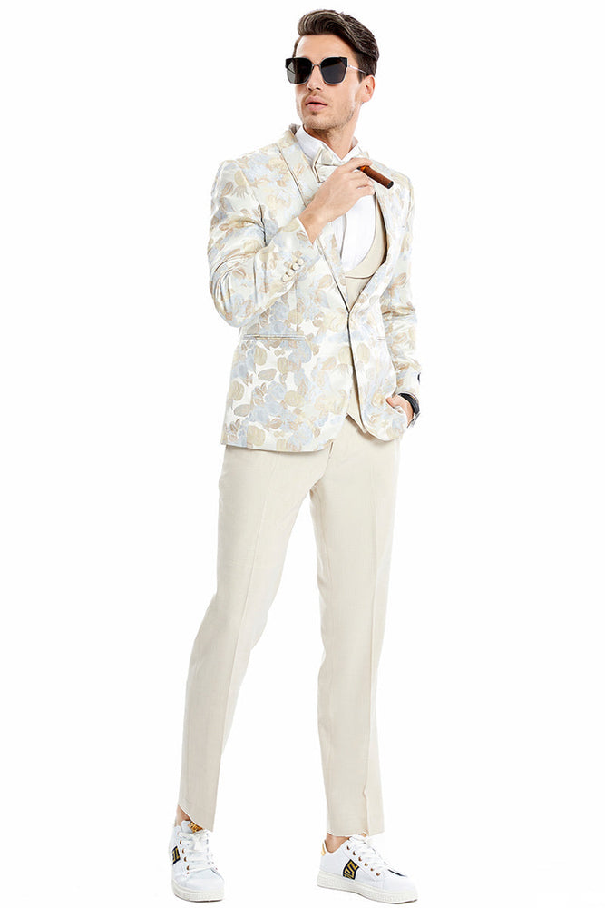 Men's Tan Vested Watercolor Tulip Wedding Suit