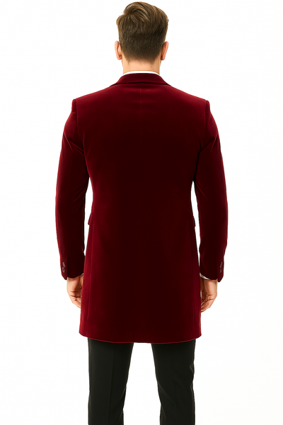 Men’s Burgundy Tuxedo in  Velvet  Long Blazer – Victorian Cutaway Tuxedo Suit 1920s Gangster Style Long Jacket with Black Pants
