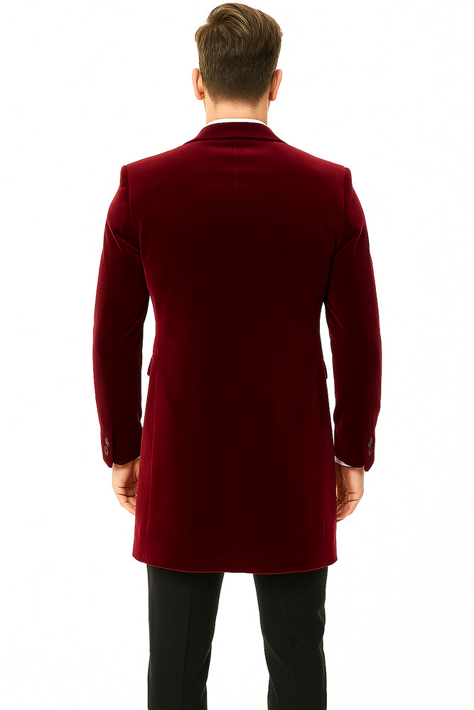 Men’s Burgundy Tuxedo in  Velvet  Long Blazer – Victorian Cutaway Tuxedo Suit 1920s Gangster Style Long Jacket with Black Pants