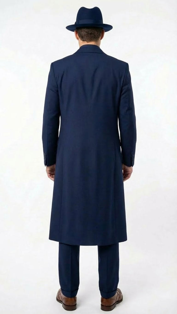 Men’s Navy Blue 1920s Zoot Suit – Long Mafia Gangster Three-Piece Vintage Costume Set Zuit Pachuco Style