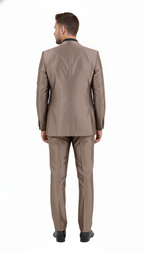 Men’s Sateen Shiny Metallic Mocca Taupe Gold Bronze 3-Piece Suit Set – Shiny Finish slim Fit Formal and Party Suit
