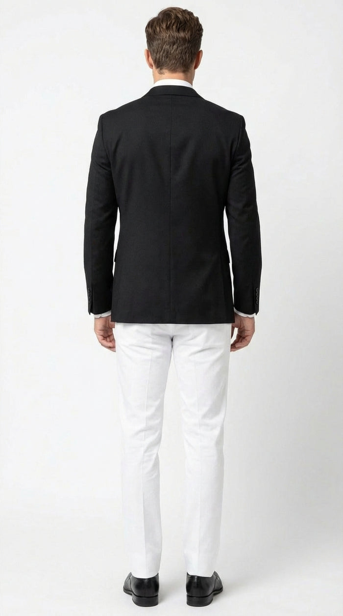 Men’s Solid Black Two Button Suit Jacket Blazer With White Pants | Black Blazer Sport Coat
