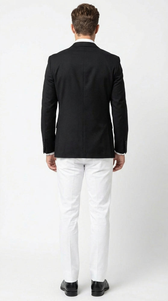 Men’s Solid Black Two Button Suit Jacket Blazer With White Pants | Black Blazer Sport Coat