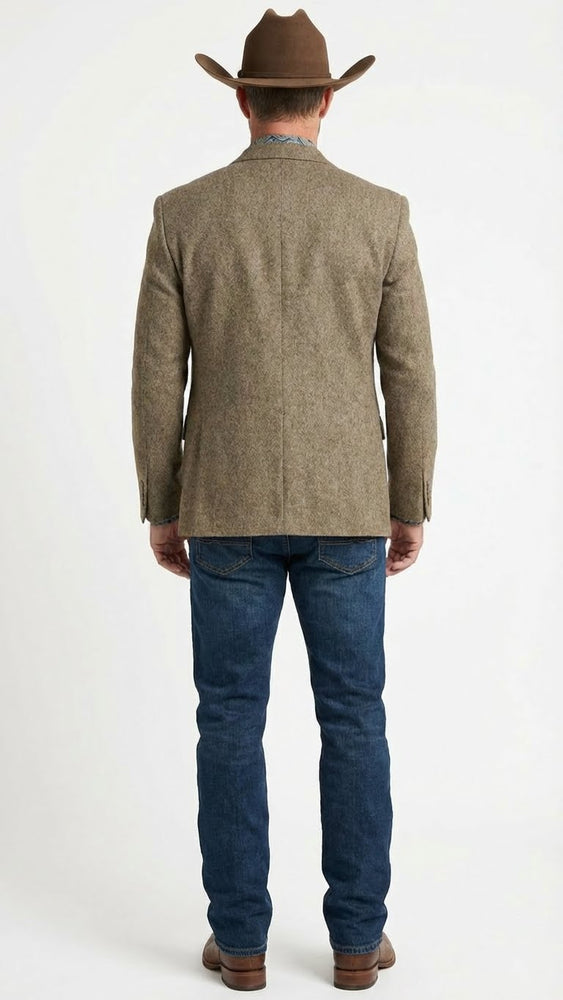 Men’s Brown Taupe Western Blazer Jacket – Classic Cowboy Style Sport Coat for Wedding