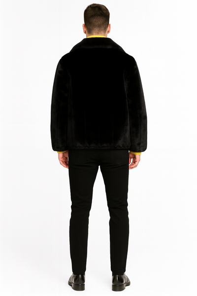 Men’s Black Faux Fur Jacket – Luxury Winter Zip-Up Coat with Soft Plush Finish