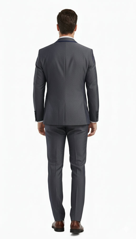 Men’s Charcoal Gray with blue Trim Slim Fit 3-Piece Suit – Modern Wedding and Business Formal Tuxedo Set