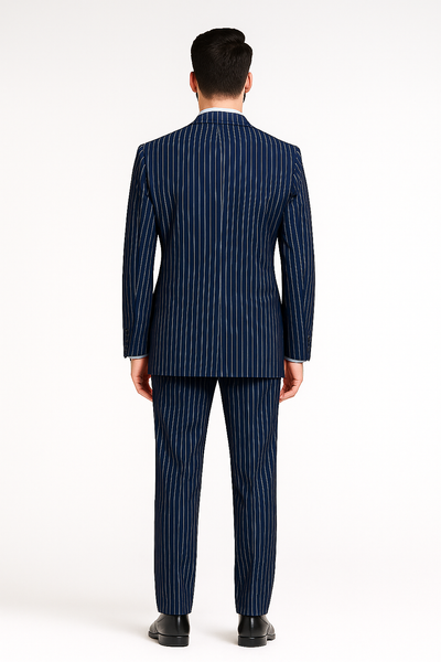 Men’s Royal Blue Pinstripe Double-Breasted Suit – 6-Button Classic Vintage Gangster Style in Indigo Cobalt Blue Pinstripe Color