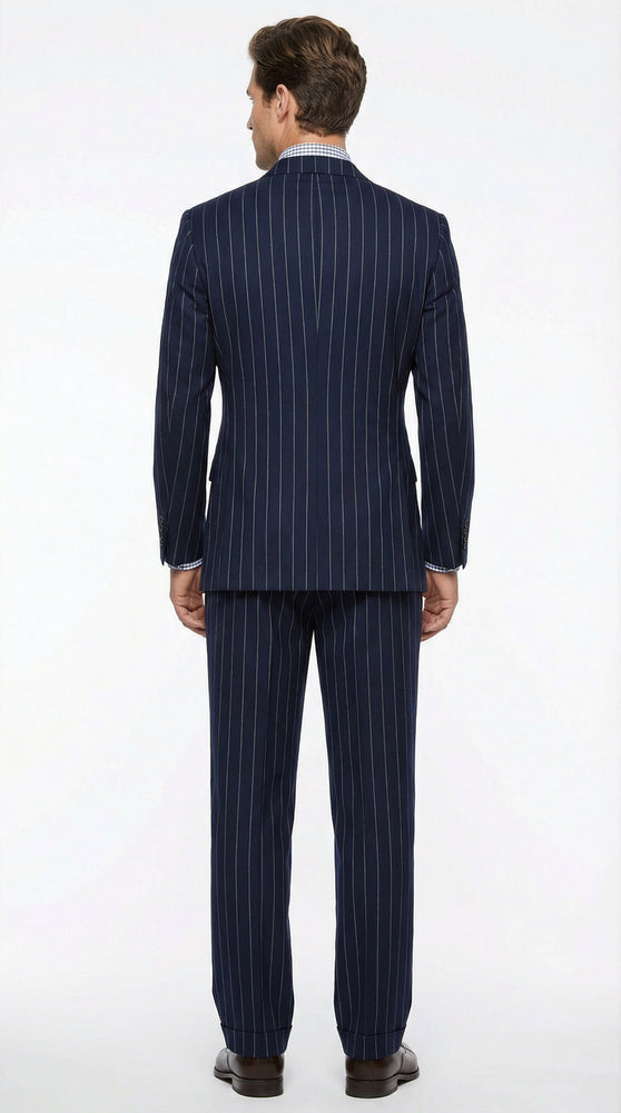 Men's Navy Blue Double Breasted Pinstripe Suit – Modern Fit By rossiman