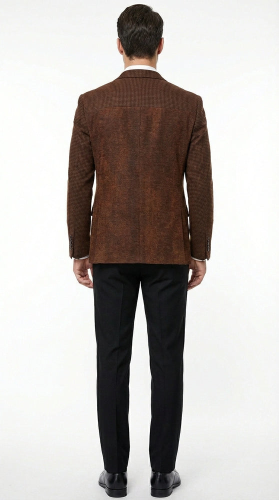Men’s Zacchi Brown Textured Blazer – Classic Single Button Sport Coat with Notch Lapel Formal Jacket