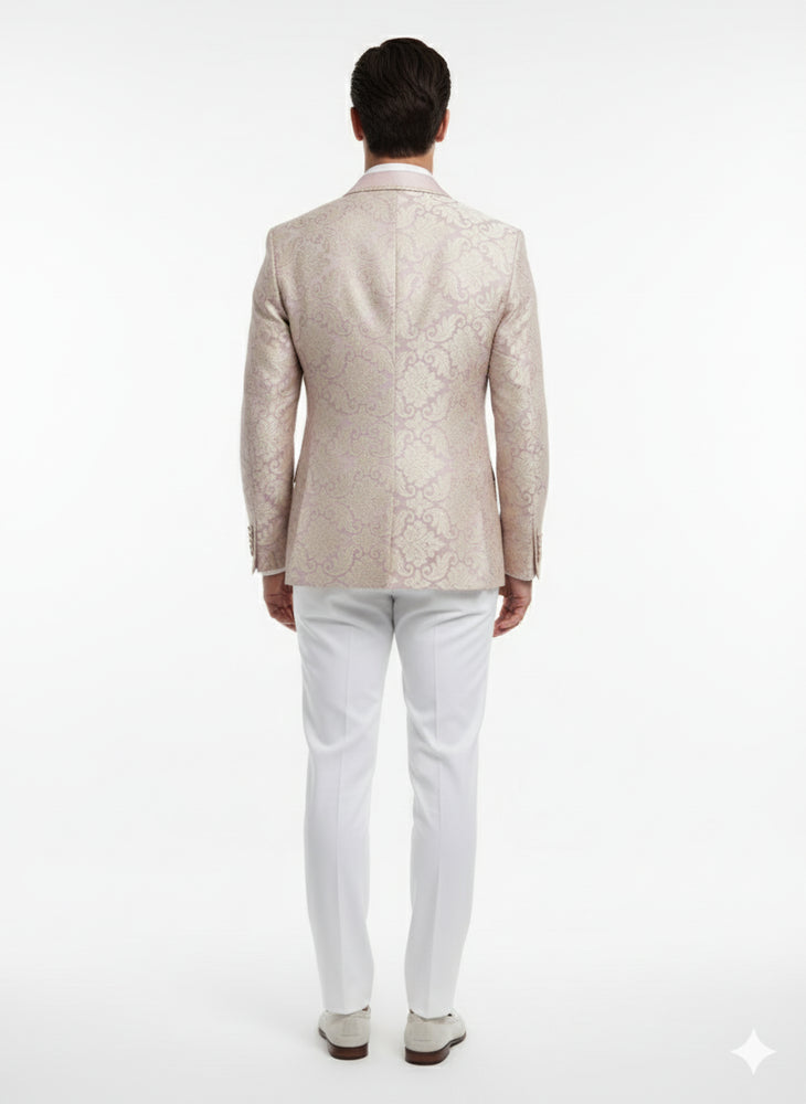 Men’s Lavender and Gold Tuxedo Embroidered Lilac Mauve Blazer – Designer Floral Pattern Wedding & Party Jacket