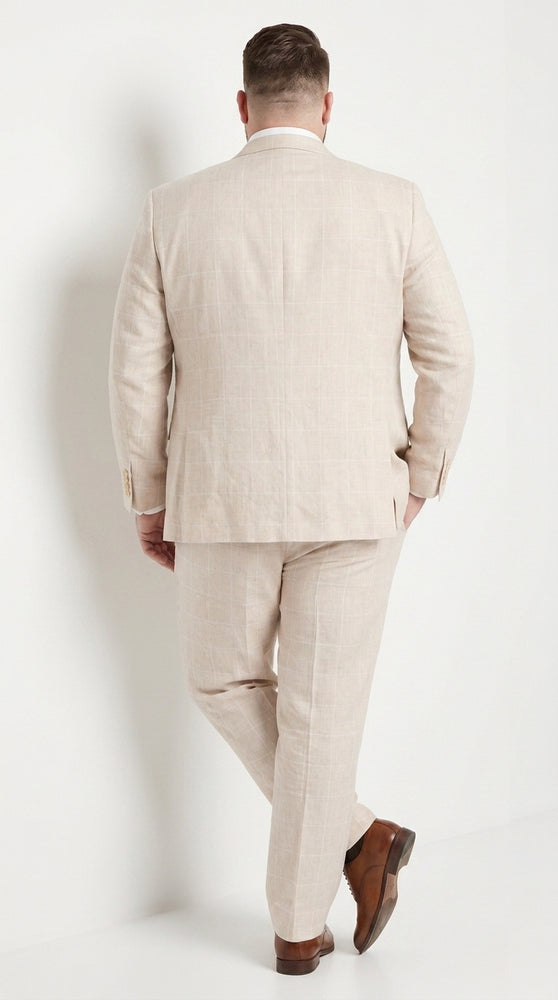 Men’s Big and Tall Beige Linen Suit – Summer Wedding and Formal 2-Piece Suit