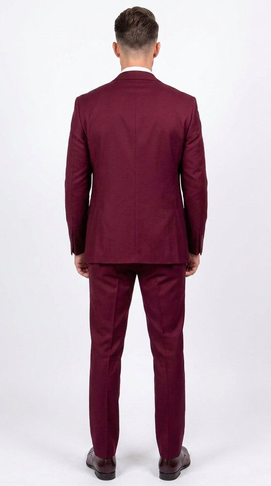 Men’s Stacy Adams Brand Burgundy 3 Piece Suit – Two Button Vested Style church wedding Modern Fit Suit