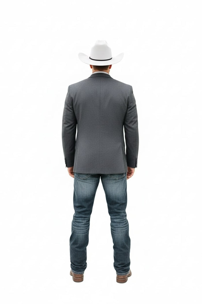 Mens Western Style Blazer – Classic Gray Cowboy Suit Jacket for Weddings, Country Events and Formal Wear in Grey Color