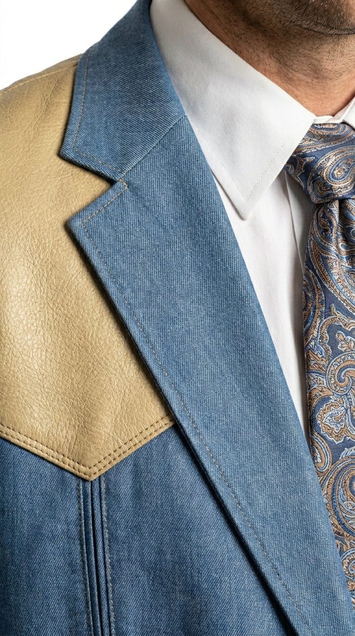 Men’s Steel - Light Blue and Off White Cream Color Western Cowboy Blazer – Shiny Country Style Dress Jacket for Rodeo Saco De Hombre Vaquero