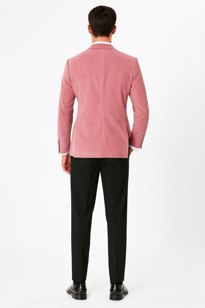 Mens Pink Velvet Tuxedo Dinner Jacket with Shawl Lapel – Slim Fit Blazer for Weddings, Prom in Rose Gold Color