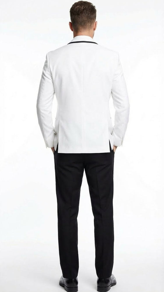 Men’s White Blazer with Black Trim | Wedding and Party Formal Blazer Jacket - White Tuxedo Prom Jacket
