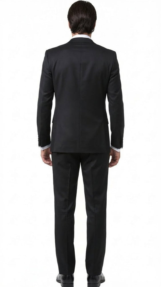 Men’s Black and White Lapel Prom Tuxedo Suit + Black Vest + Black Pants Peak Lapel