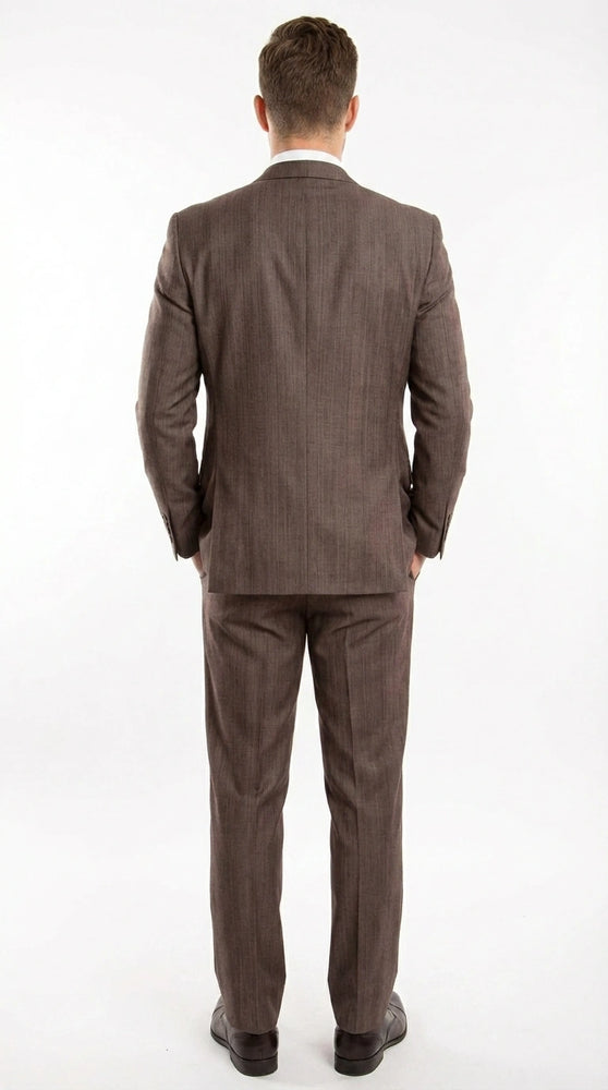 Men’s Brown Sharkskin 3 Piece Suit – Textured Two Button Vested Business Formal Suit for Wedding, Party Wear Vested