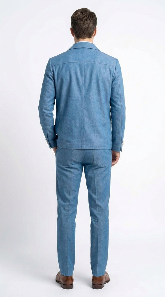 Men’s Light Blue Walking Suit – 2 Piece Casual Leisure Set with Zip Front Jacket Denim Style