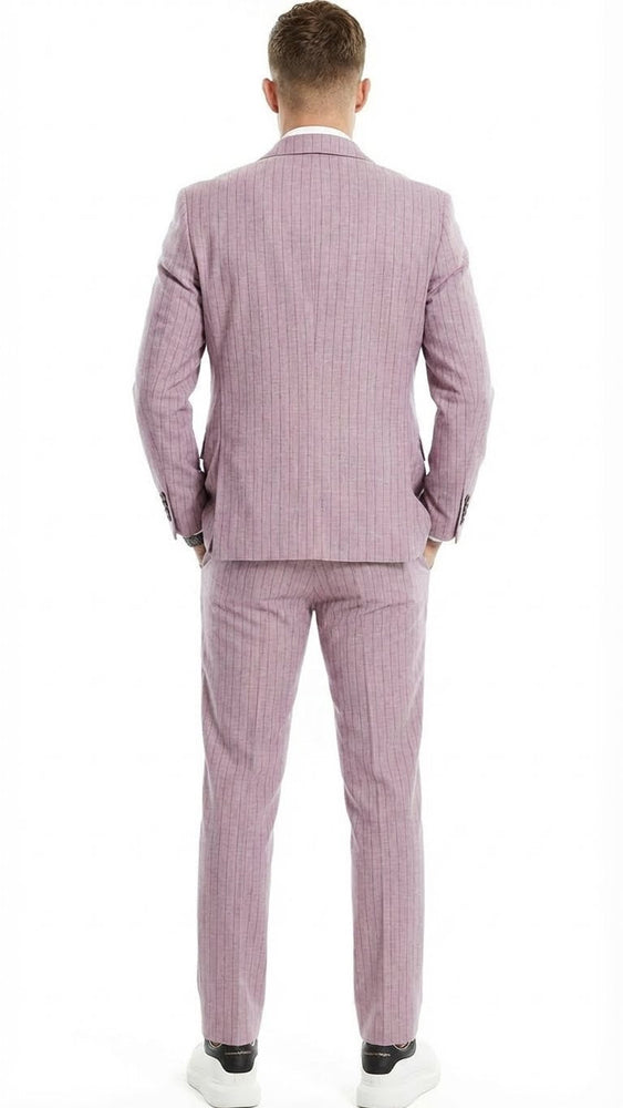 Men’s Dusty Rose Pink Pinstripe Three Piece Suit with Vest | Wedding and Party Formal Wear Prom or Church Suit