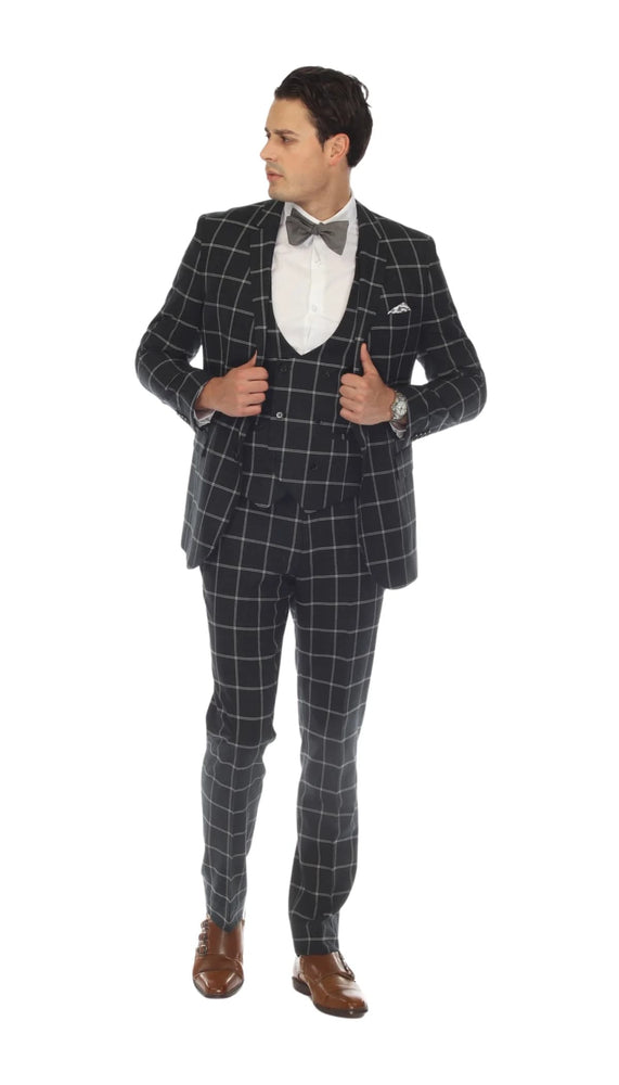 Mens Plaid Suit - Black Windowpane Suit - 1920 Suits
