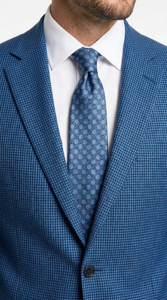 Men’s Blue Houndstooth Blazer Jacket, Check Pattern Formal Sport Coat for Weddings, Prom, Parties, and Special Occasions
