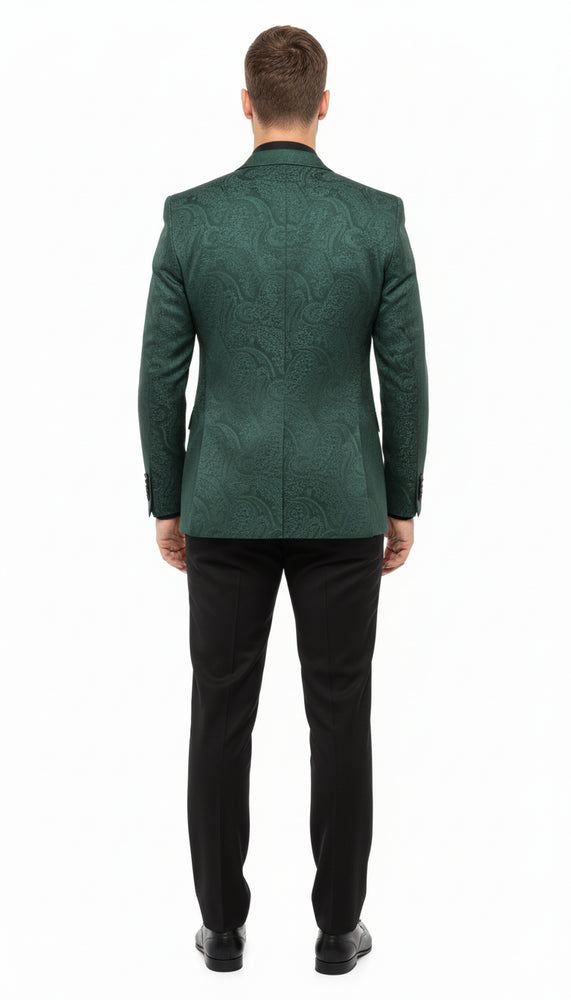 Men’s Emerald Green Paisley Tuxedo 3-Piece Suit – Slim Fit Formal Blazer, Vest, and Pants for Weddings, Proms