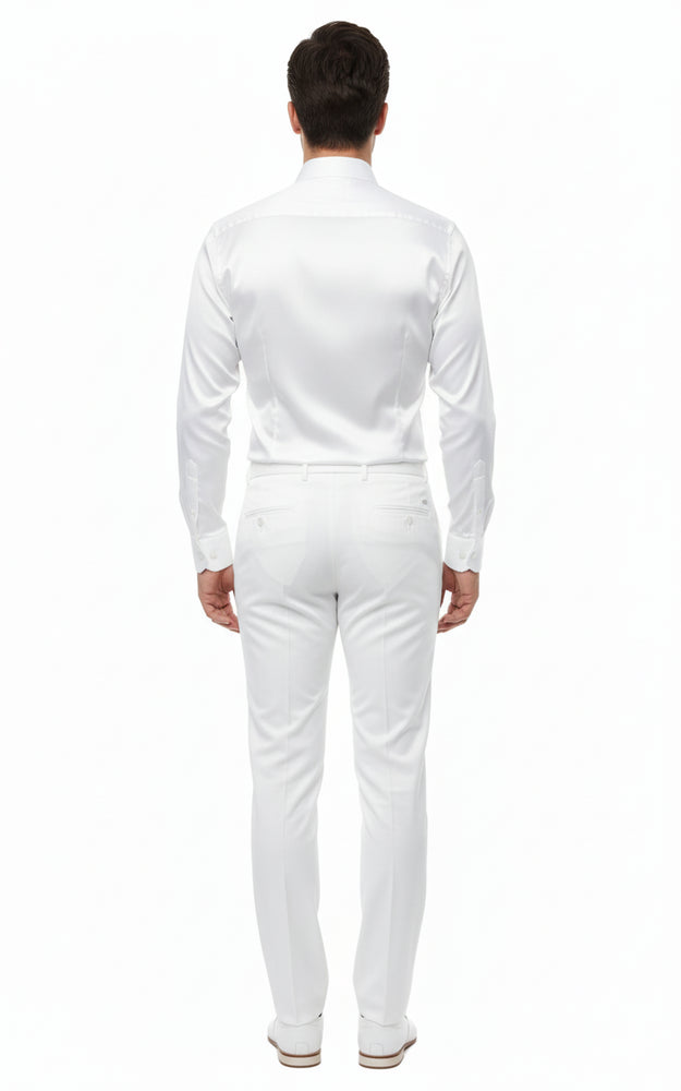 Men’s White Satin Dress Shirt – Classic Long Sleeve Formal Shirt for Weddings, Parties, and Business Wear