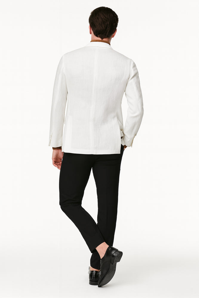 Men’s White Linen Blazer – Classic Two-Button Lightweight Sport Coat