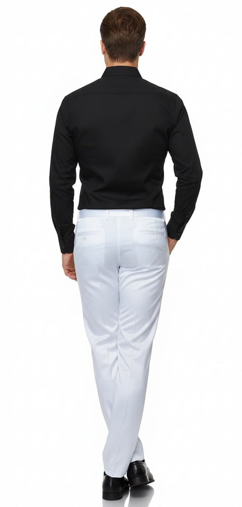 Mens White Satin Slim Fit Dress Pants – Shiny Formal Party and Wedding Trousers