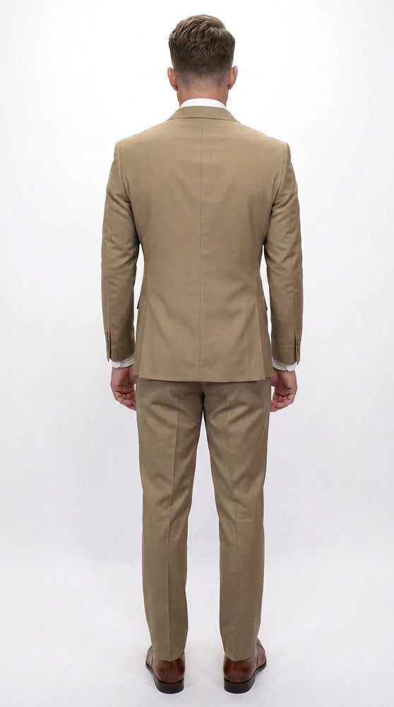 Men’s Statement Brand Caramel Khaki Double Breasted Wool Suit, Designer Formal Business Suit Set Wool Suit in Camel Color