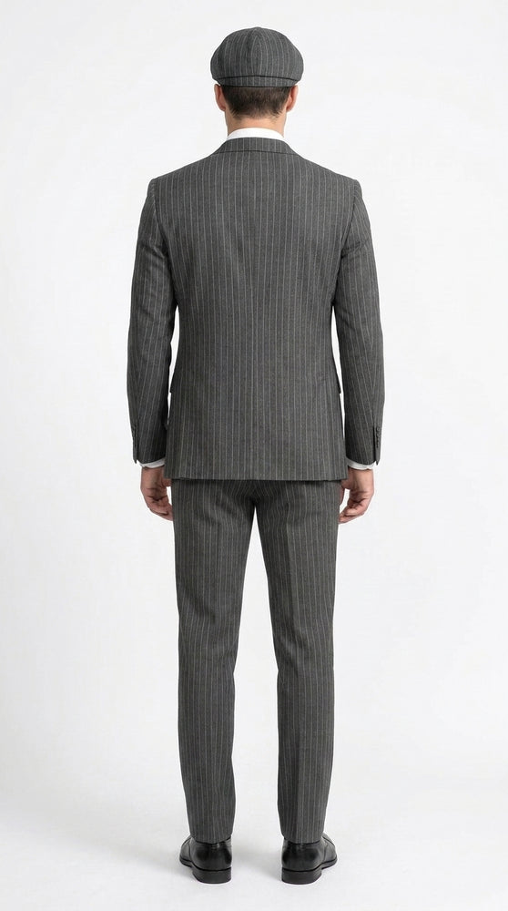Men’s Thomas Shelby Peaky Blinders Gray Wool Suit Out fit Charcoal Grey Pinstripe 3-Piece  Vintage 1920s Suit