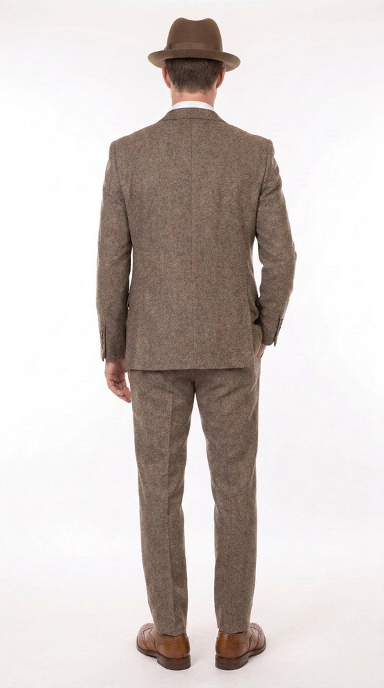 Men’s Brown Herringbone 3 Piece Suit – Vintage 1950s Inspired Tweed Vested Classic Suit