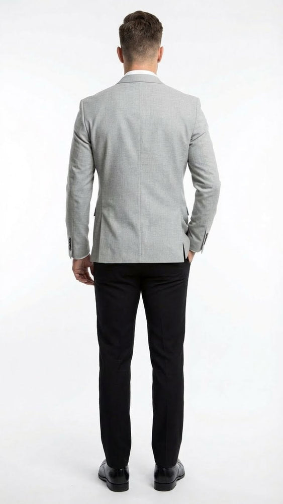 Men’s Light Grey Slim Fit Blazer Sport Coat with Black Pants | Premium Formal and Smart Casual Outfit