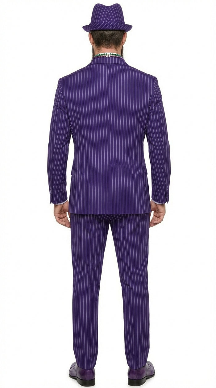 Men’s Purple Pinstripe Mardi Gras Suit | Classic Double Breasted Formal Carnival Suit