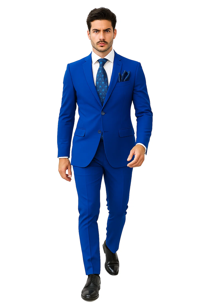 2 Button Poplin Suit in Royal Blue